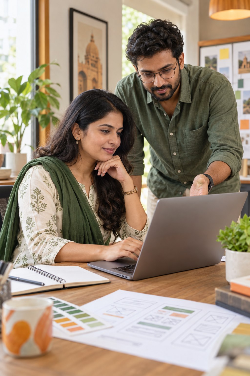 Indian website designers reviewing a responsive interface together